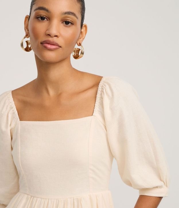Vestido Evasê Midi en Algodón con Lino y Bordado follaje 3