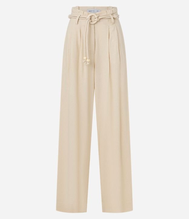 Pantalón Pantalona en Viscolino con Cinturón de Cordas con Hebilla de Adornos 6