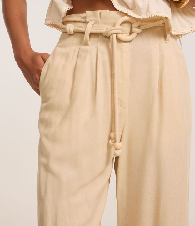 Pantalón Pantalona en Viscolino con Cinturón de Cordas con Hebilla de Adornos 4