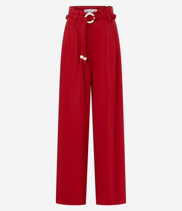 Pantalón Pantalona en Viscolino con Cinturón de Cordas con Hebilla de Adornos