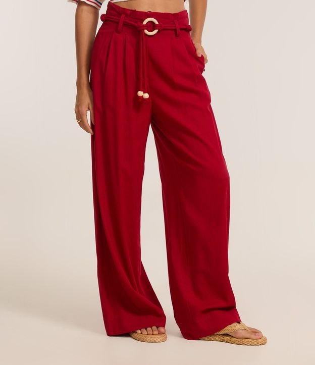 Pantalón Pantalona en Viscolino con Cinturón de Cordas con Hebilla de Adornos 3