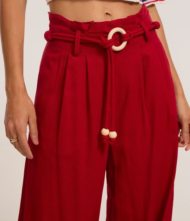 Pantalón Pantalona en Viscolino con Cinturón de Cordas con Hebilla de Adornos 4