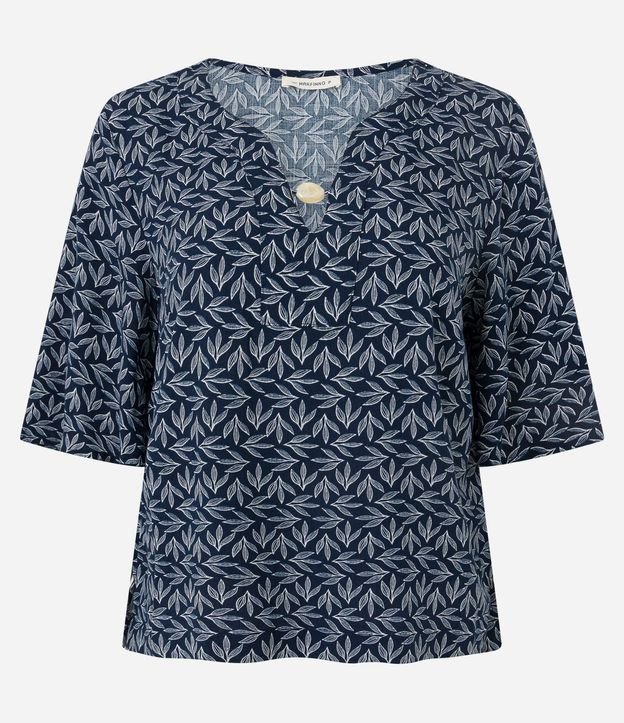 Blusa Bata en Viscosa con Abalorio en el Escote y Estampa Follaje 6