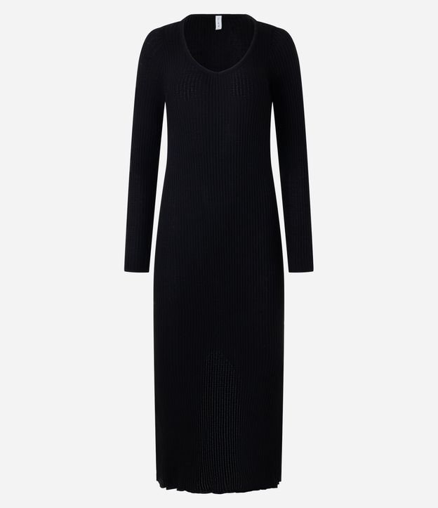 Vestido Long Midi en Punto con Textura y Fenda 6