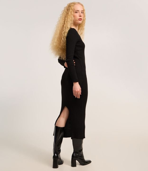 Vestido Long Midi en Punto con Textura y Fenda 3