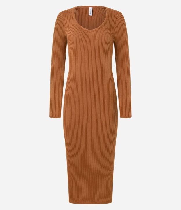 Vestido Long Midi en Punto con Textura y Fenda 8
