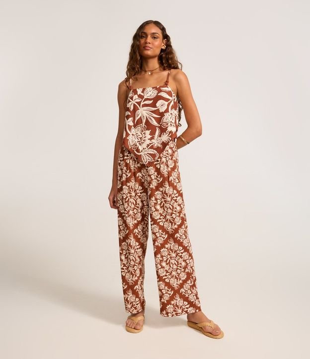 Pantalón Pantalona en Viscolino con Estampa Floral