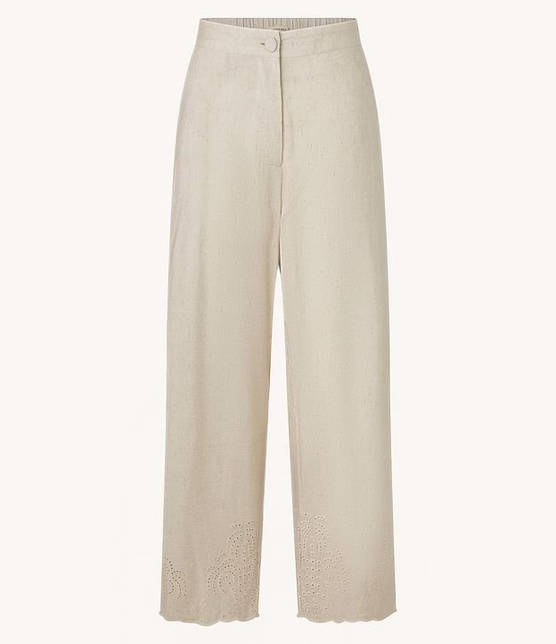 Pantalón Recto en Viscolino con Textura de Palmeras en la Bajo Nube
