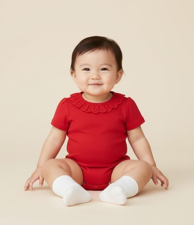 Body Infantil con Volado de Broderie - Talle 0 a 24 Meses