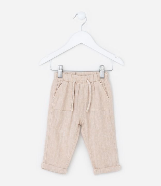Pantalón Infantil en Cambraia con Bolsillo Cuchillo y Bajo Plegado - Talle 0 a 18 Meses