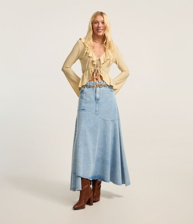 Pollera Midi en Jeans Delave con Bajo Irregular 1