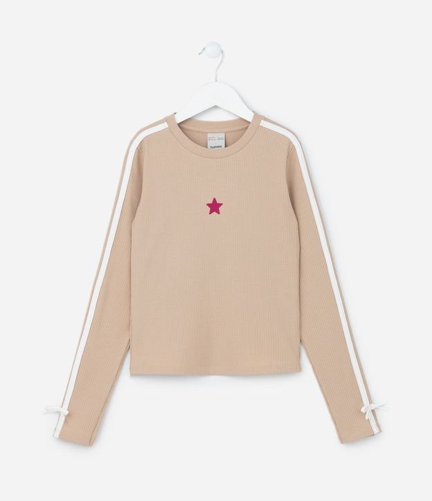 Remera Infantil Acanalada con Raya y Lazos en la Manga - Talle 5  14 años