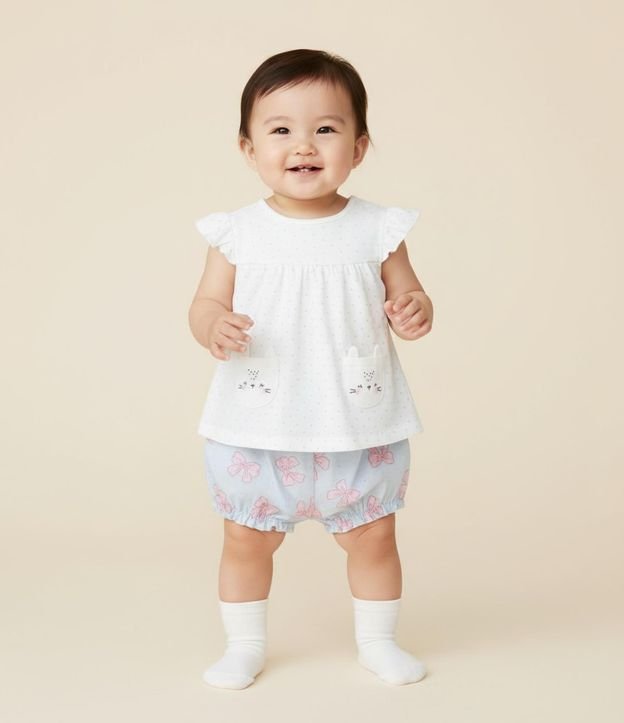 Conjunto Infantil con Estampa de Lazos y Bolsillo de Animalito - Talle 0 a 18 Meses 1