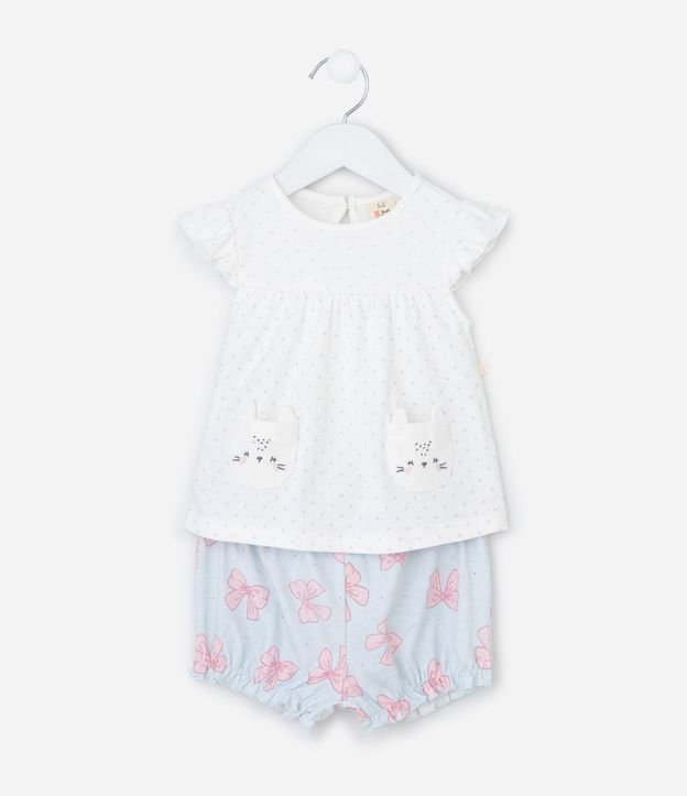 Conjunto Infantil con Estampa de Lazos y Bolsillo de Animalito - Talle 0 a 18 Meses