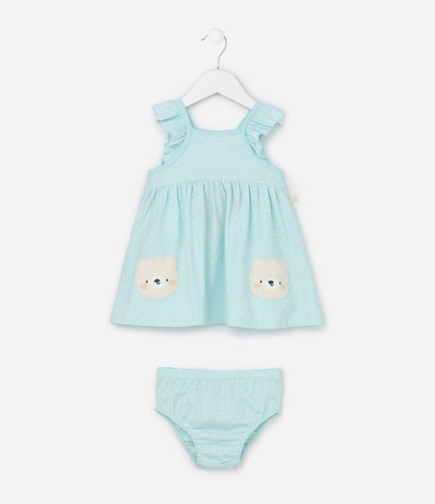 Vestido Infantil con Estampa de Lunares Osos y Bombacha - Tam  0 a 18 meses