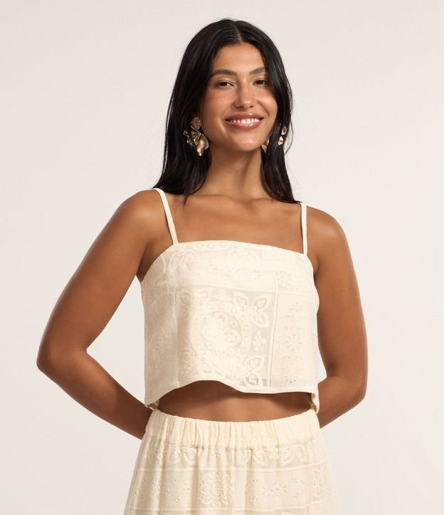 Blusa Cropped con Lazo en la Espalda y Estampa Guipire Floral