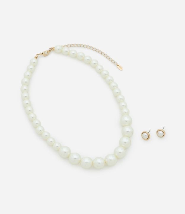 Conjunto de Collar Corto de Perlas Graduales y Caravana Pequeña de Perla con Revestimiento de Metal 2