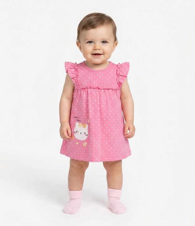 Vestido Body con Estampa de Lunares y Bordado Osita - Talle 0 a 18 Meses