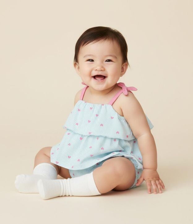 Conjunto Infantil con Estampa de Rayas y Corazones - Talle 0 a 18 Meses