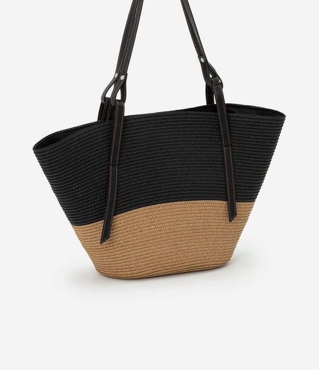 Bolsa de Playa Grande de Paja Bicolor con Asa en PU