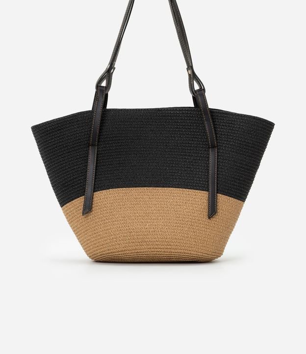 Bolsa de Playa Grande de Paja Bicolor con Asa en PU 3