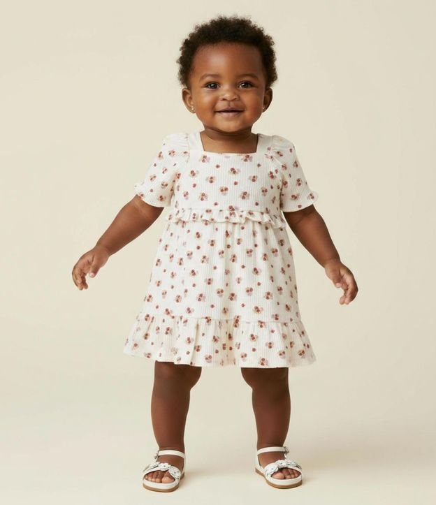 Vestido Infantil en Tricolina con Estampa Floral y Bombacha - Talle 3 a 18 Meses