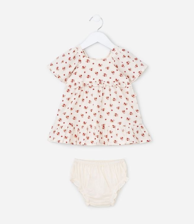 Vestido Infantil en Tricolina con Estampa Floral y Bombacha - Talle 3 a 18 Meses