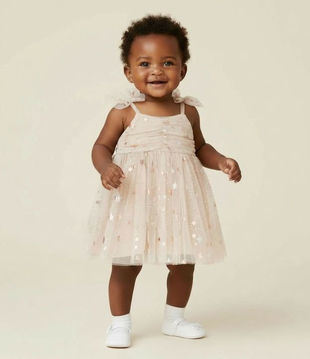 Vestido Infantil con Tule de Estrellas y Bombacha - Talle 3 a 18 Meses 1