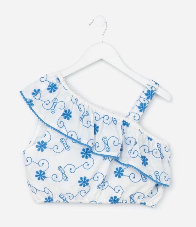 Blusa Cropped Infantil Hombro Único con Estampa Bordada - Talle 5 a 14 años 2
