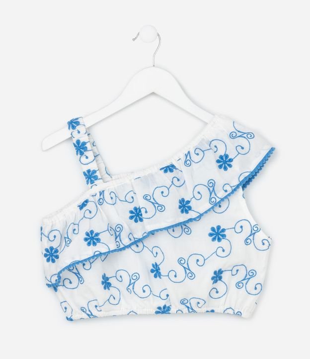 Blusa Cropped Infantil Hombro Único con Estampa Bordada - Talle 5 a 14 años 3