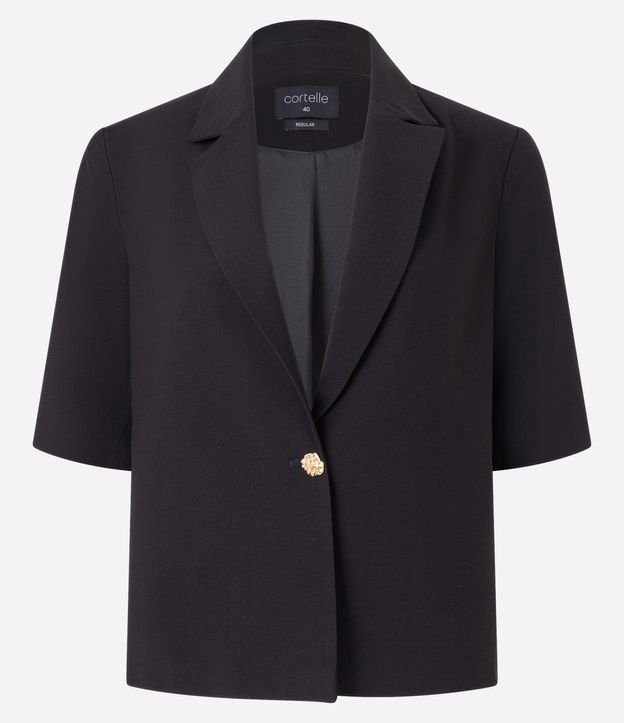 Blazer en Viscosa con Botón Metalizado y Manga Corta
