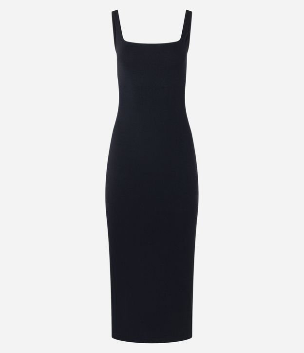 Vestido Midi Musculosa y Punto Roma con Escote Cuadrado 8