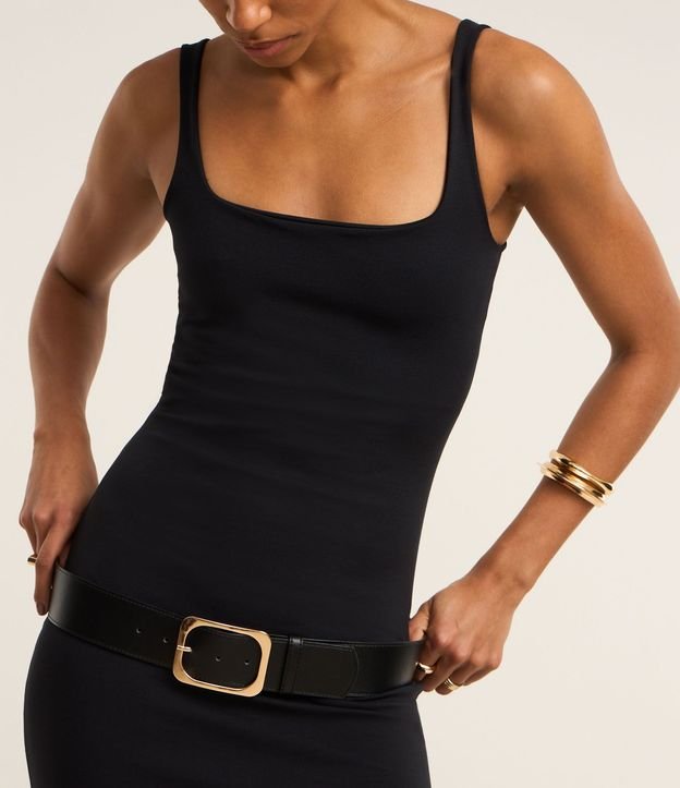 Vestido Midi Musculosa y Punto Roma con Escote Cuadrado 5