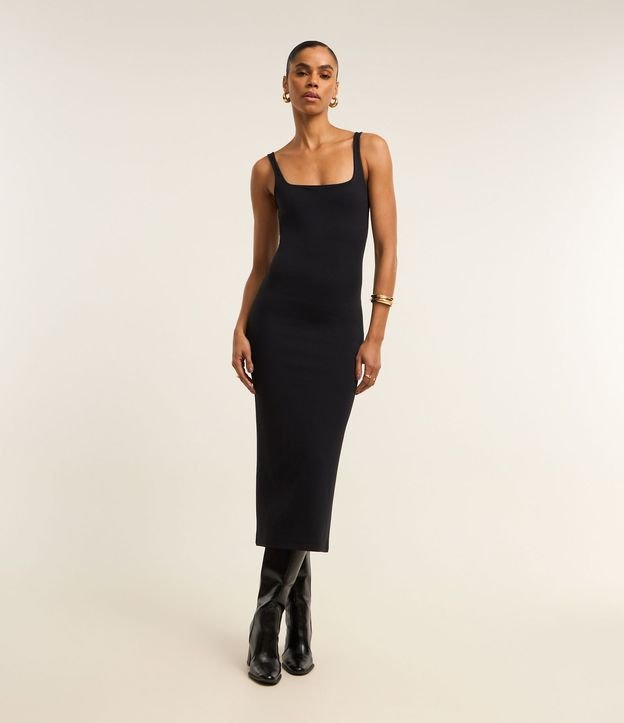 Vestido Midi Musculosa y Punto Roma con Escote Cuadrado 7