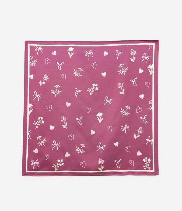 Pañuelo Infantil en Satén con Estampa Flor y Corazones - Talle único