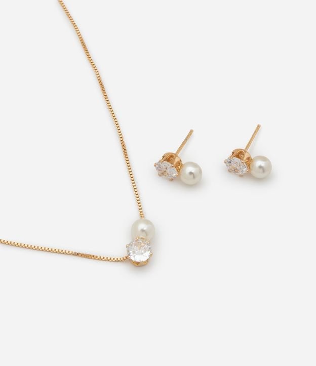 Conjunto de Collar y Caravana en Metal con Zirconia y Perlas 1