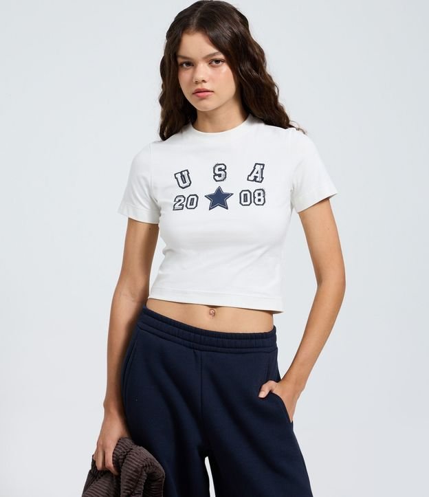 Blusa Baby Look en Algodón con Estampa USA 3