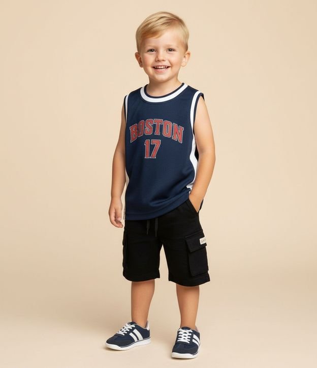Remera Deportiva Infantil Estampa Boston 17 - Tam1 a 6 años