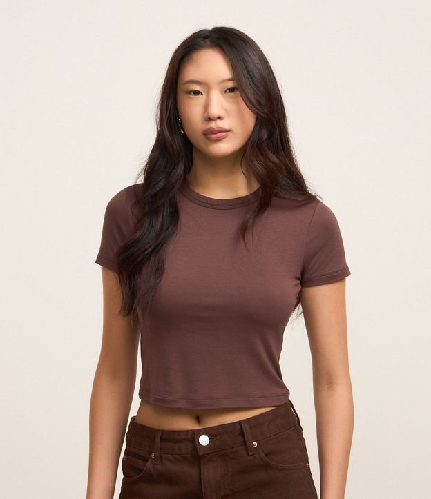 Blusa Cropped Básica en Rib con Manga Corta