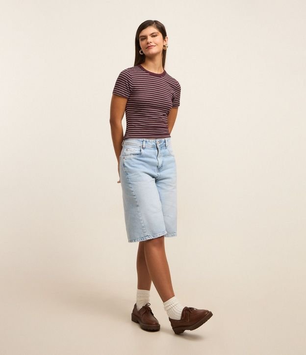Blusa Cropped en Rib Básica Rayada 2
