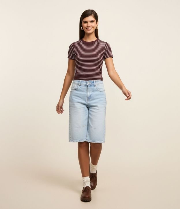 Blusa Cropped en Rib Básica Rayada 5