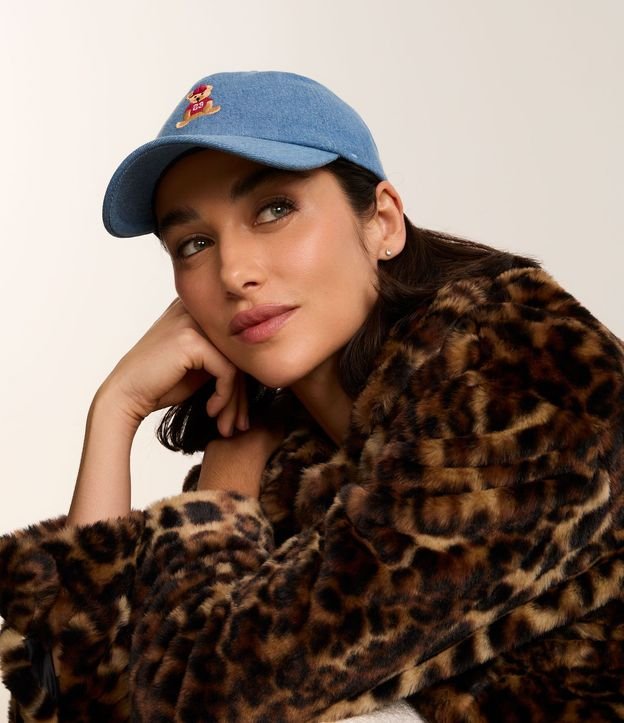 Gorra Aba Curva en Jeans con Bordado Osito
