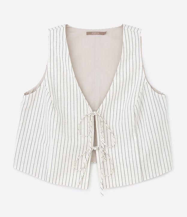 Blusa Chaleco en Viscolino Listrado con Amarrações delanteros Curve & Plus Size