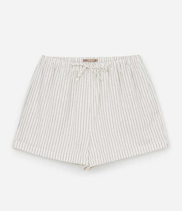 Short en Viscolino Listrado con Lazo en la Cintura y Bolsos Curve & Plus Size