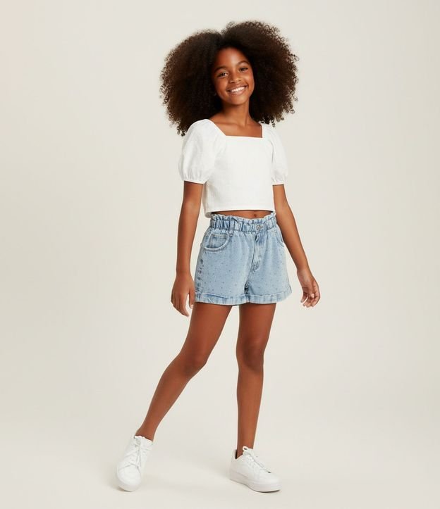 Blusa Infantil Cropped en Tricolina Bordada – Talle 5 A 14 años 1