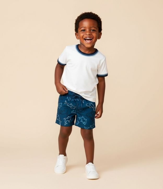 Bermuda Infantil con Estampa de Tiburón - Talle 1 a 6 años