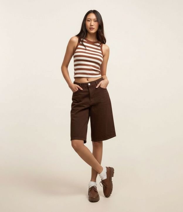 Blusa Musculosa en Viscosa Rayada y con Textura