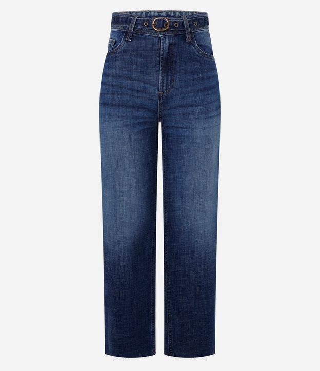 Pantalón Recto Cropped en Jeans con Terminación Deshilachada y Cinturón con Hebilla 5