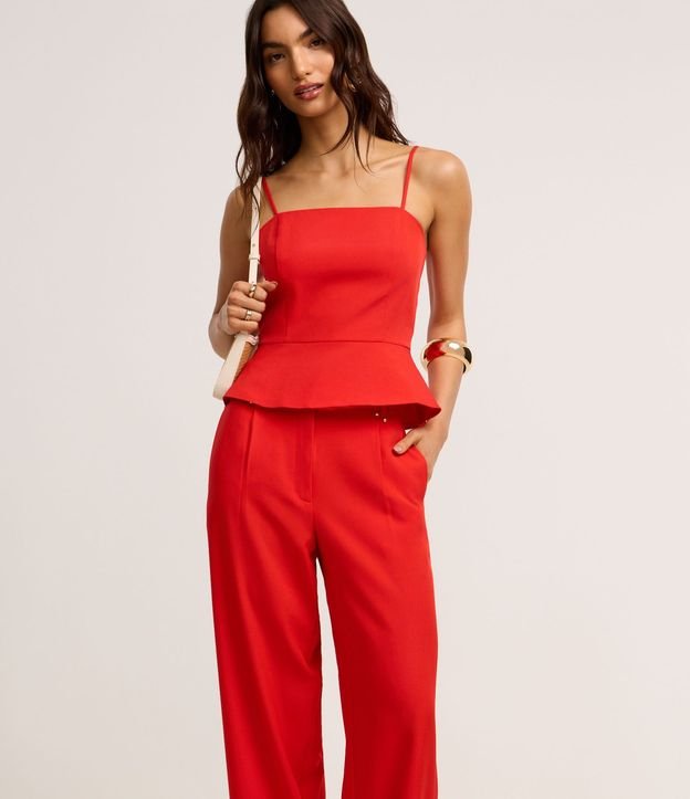 Pantalón Wide Leg Sastrería con Cintura Doble y Detalle de Remache