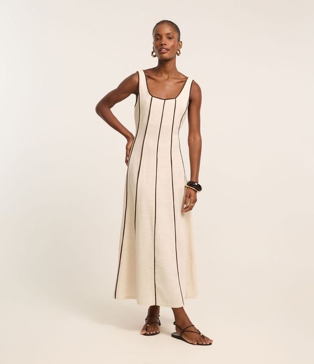 Vestido Evasê Largo en Viscolino con Bies Contrastante